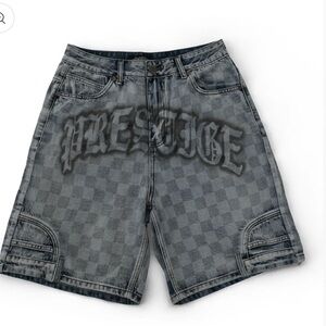 PRESTIGE COLLECTION CHECKERBOARD DENIM shorts